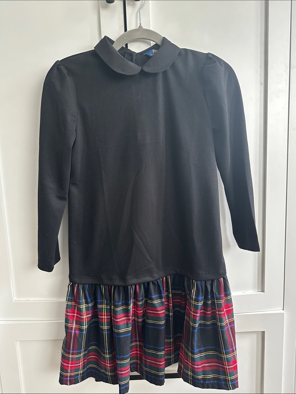 Polo by Ralph Lauren Black Top with Navy and Red Plaid Skirt Kids Dress